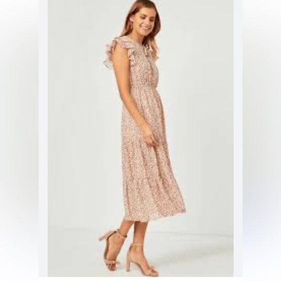 Entro cream floral print tiered midi dress size small - Picture 3 of 14